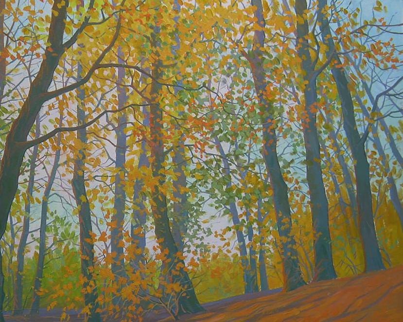 Oil painting Autumn sunny day by Valery Savenets: vibrant golden forest