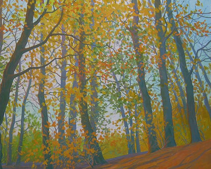 Oil painting Autumn sunny day by Valery Savenets: vibrant golden forest