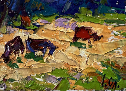 Impasto oil painting by Oleksiy Ivanyuk: Flock in the meadows