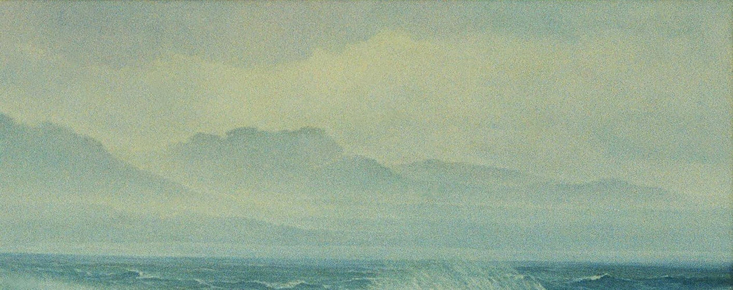 Oil painting Waves on the seashore by Vasily Korkishko misty coastal view