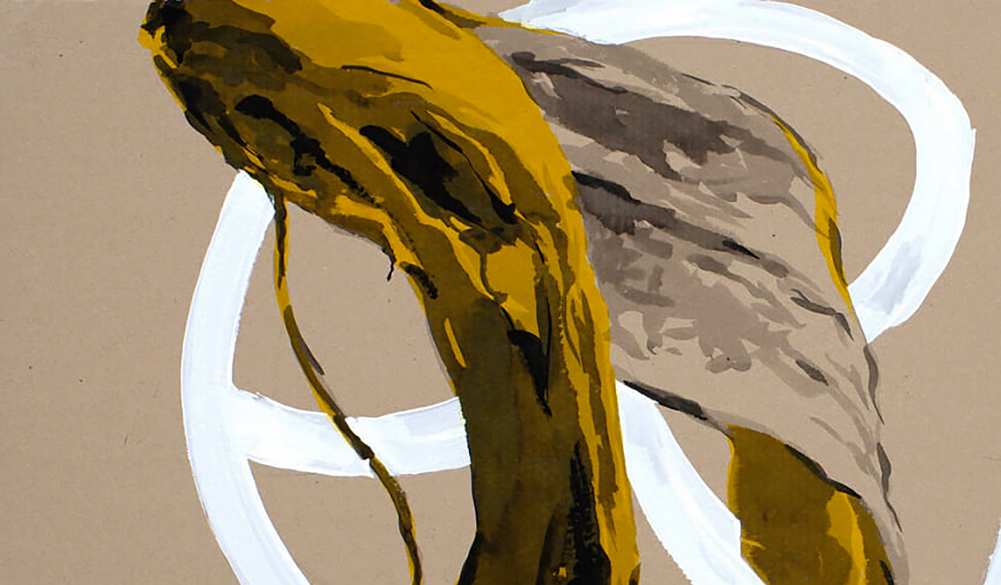 Acrylic painting Eve by Dima Filatov with yellow, brown strokes and white circles
