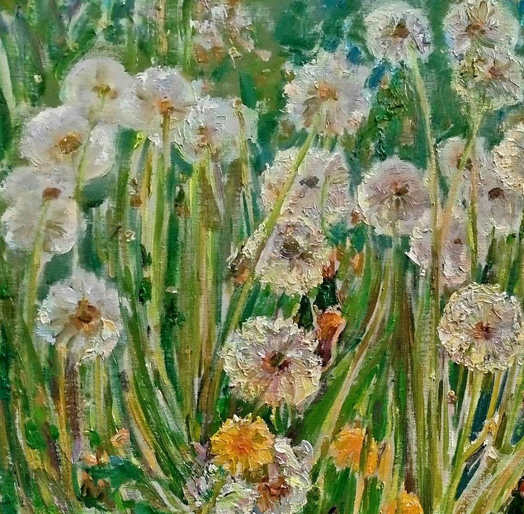 Oil painting Dandelions by Leonid Pavlenko textured field view