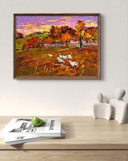 Oil painting Autumn evening by Oksana Ivanyuk in rustic frame