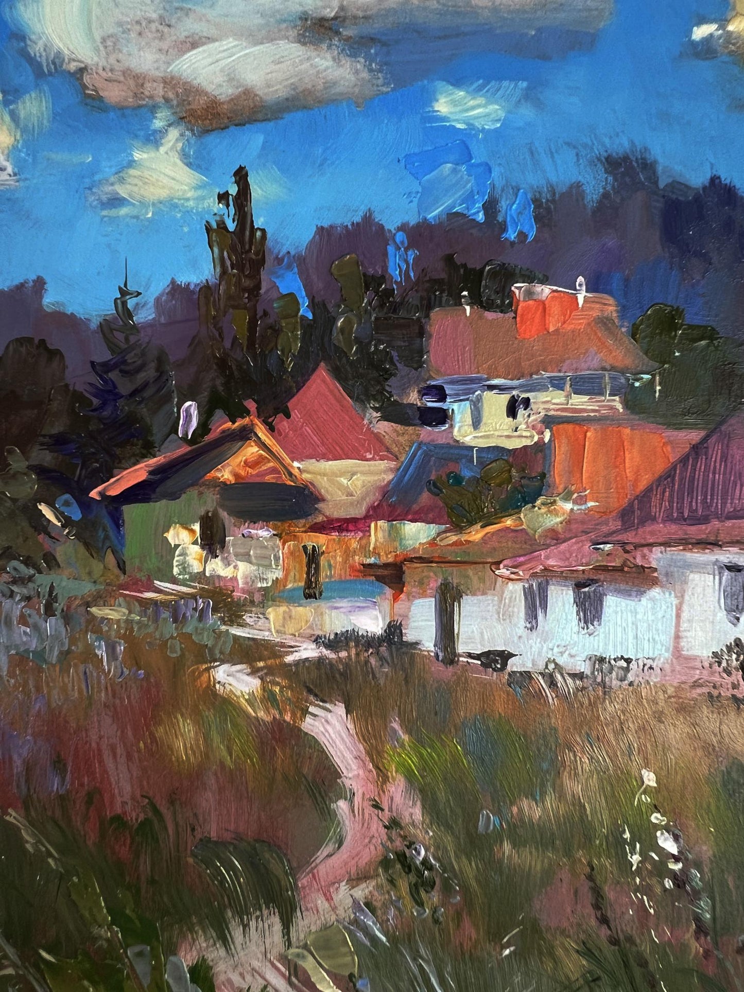 Vibrant impressionist oil painting The path to the house by Yuriy Suprunchuk