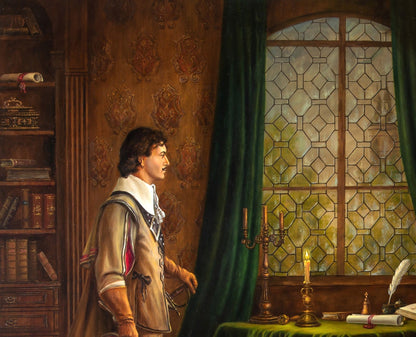 Oil painting You made a mistake by Valeriy Bulat man by ornate window