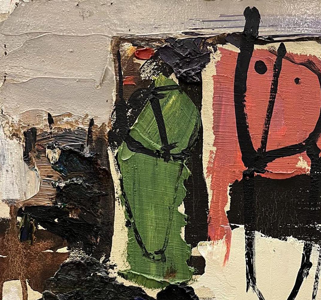 Oil painting Children by Anatoly Tertychny: abstract green, black, red textures