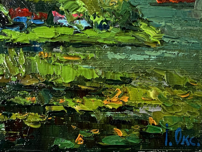 Vibrant impressionist oil painting Evening on the lake by Oksana Ivanyuk