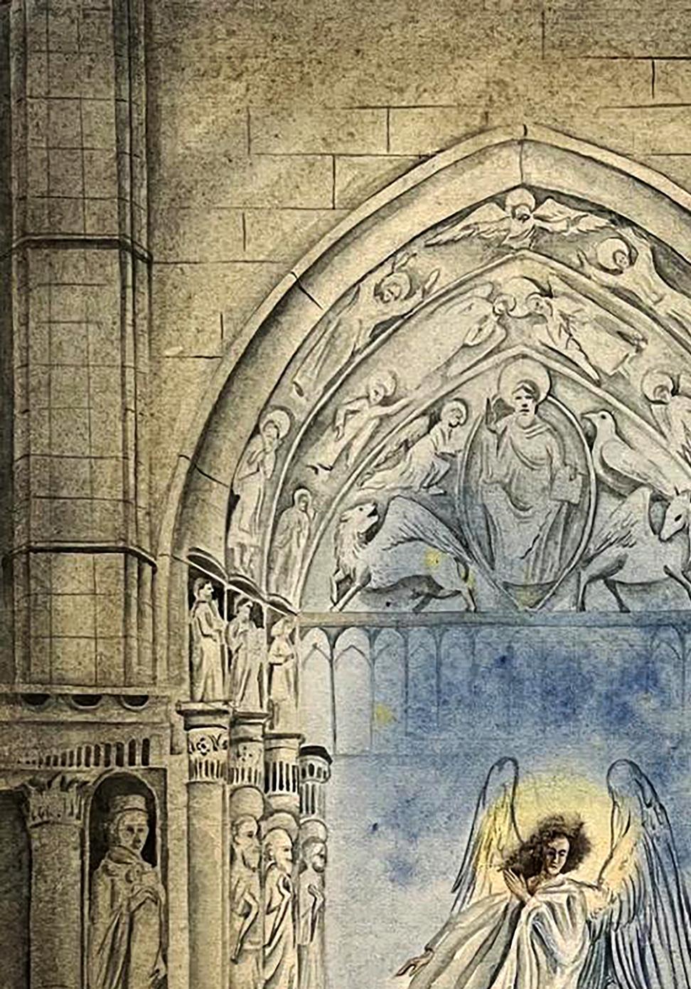 Watercolor painting of Paradise Tor cathedral archway by Dmytro Startsev