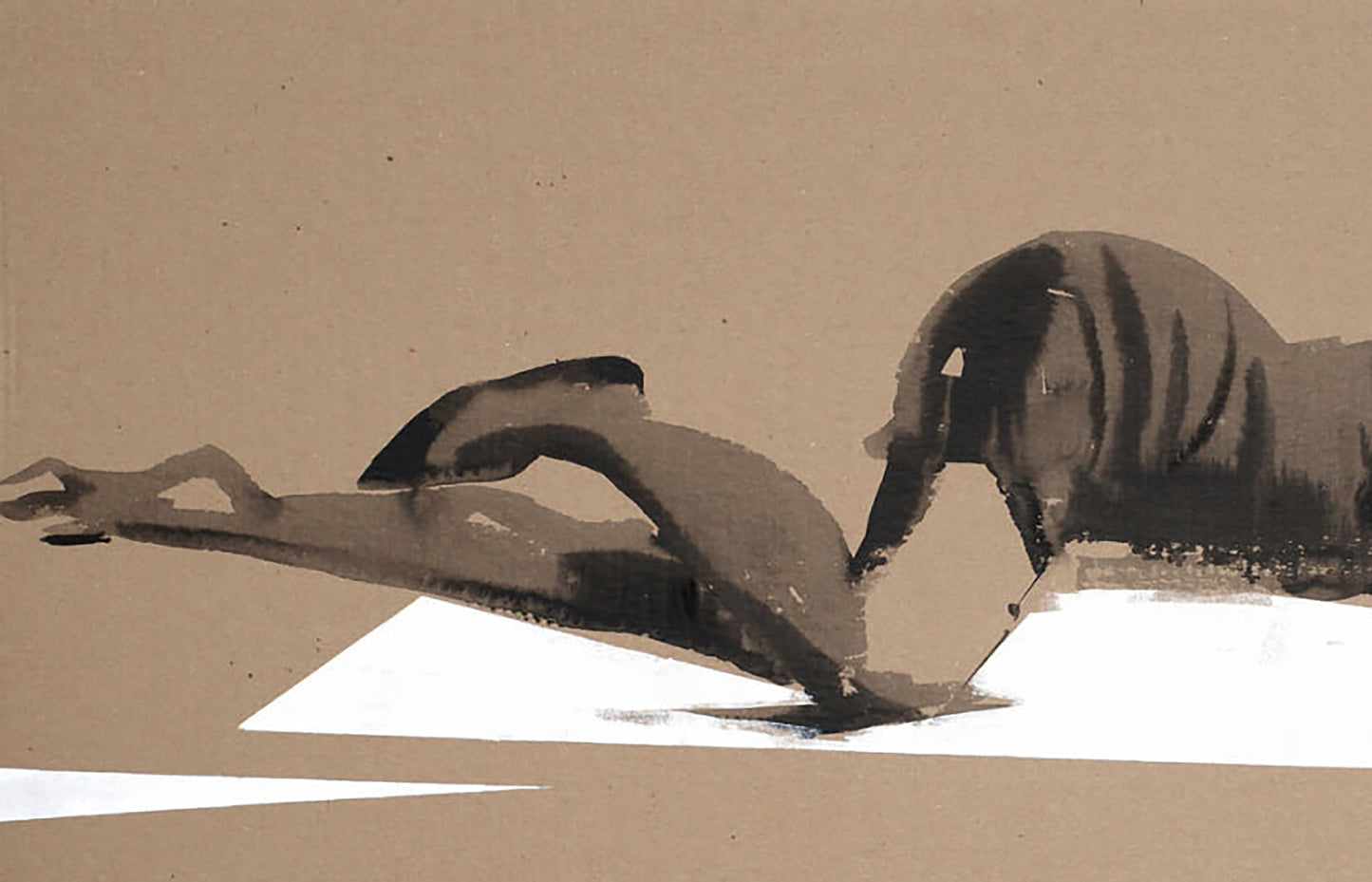 Abstract ink black brushstrokes on beige heels by Dima Filatov