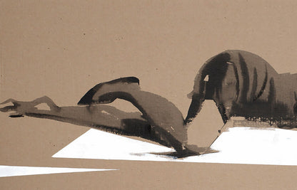 Abstract ink black brushstrokes on beige heels by Dima Filatov