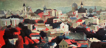 Oil painting panorama of Chernivtsi by Bohdan Makarenko cityscape