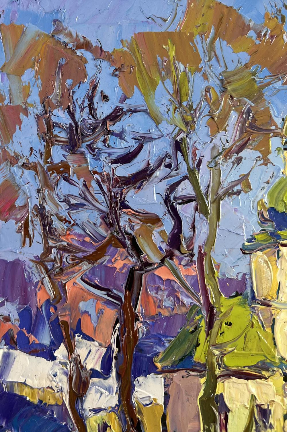Vibrant oil painting Spring in every breath by Oksana Ivanyuk with impasto trees