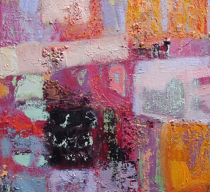 Oil painting Some sun by Tatyana Shulyak with pink orange purple black blocks