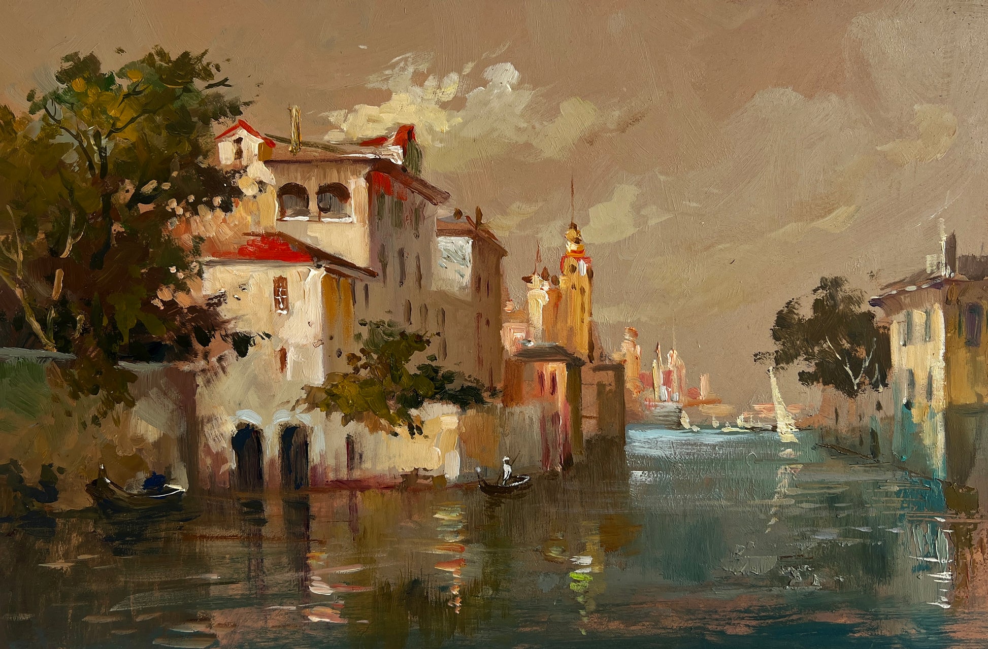 Serene canal oil painting by Yuriy Suprunchuk, wholesale fine art