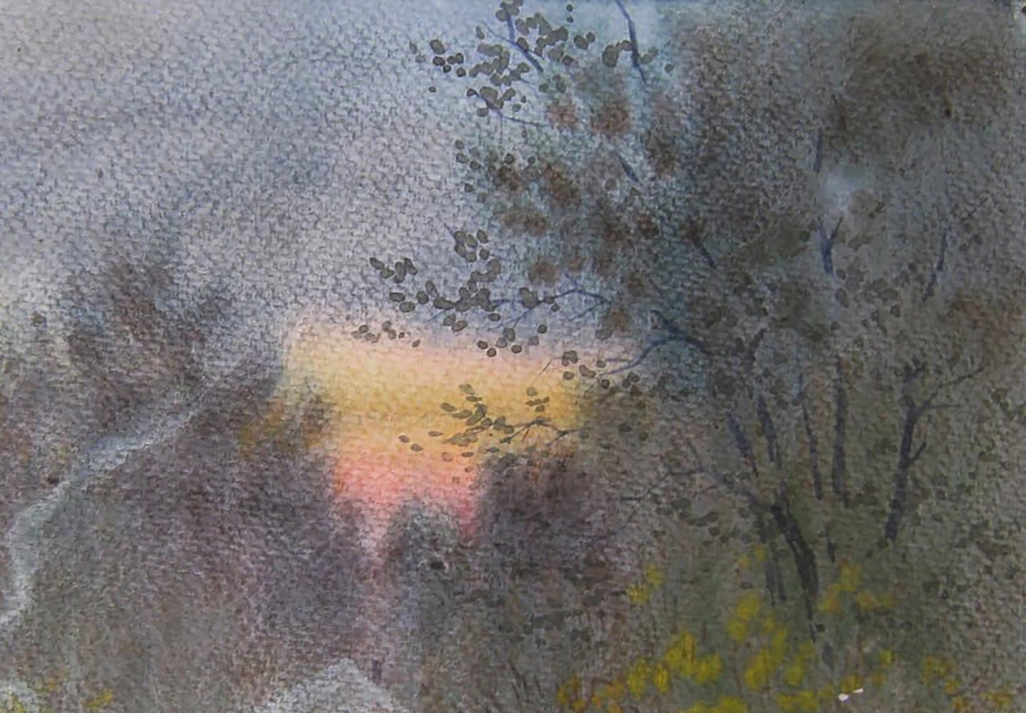 Watercolor painting Autumn evening in village by Valery Savenets
