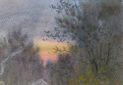 Watercolor painting Autumn evening in village by Valery Savenets