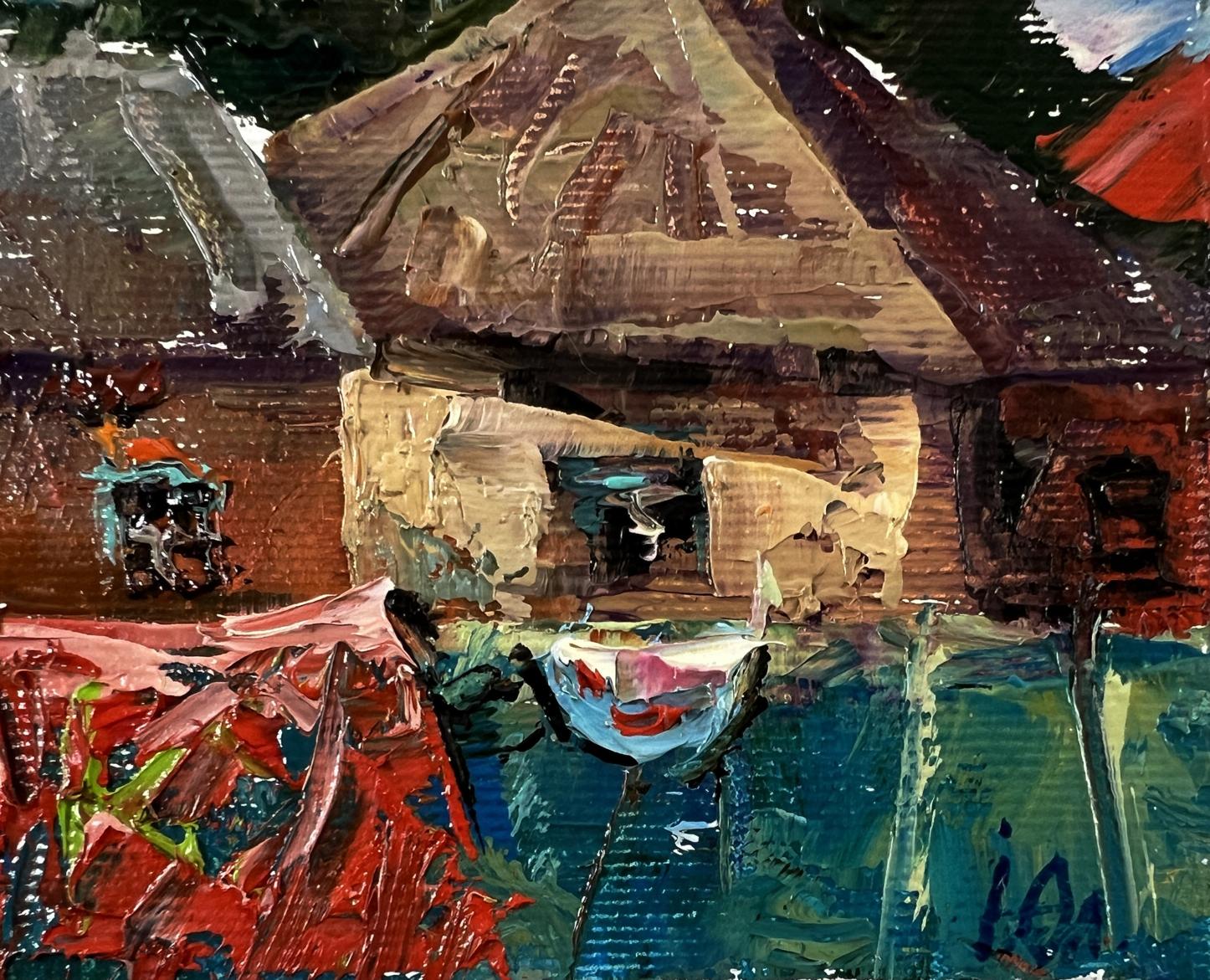 Oil painting Village Street by Oleksiy Ivanyuk, textured rustic house