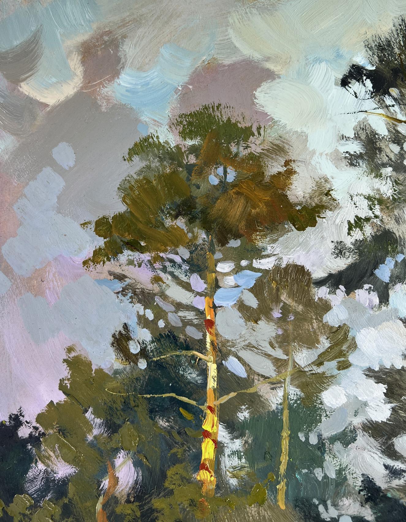 Oil painting Path in the forest by Yuriy Suprunchuk: tall pine tree