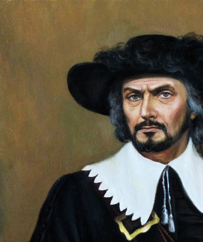 Oil painting Rochefort by Valeriy Bulat, man with dark curly hair in black hat
