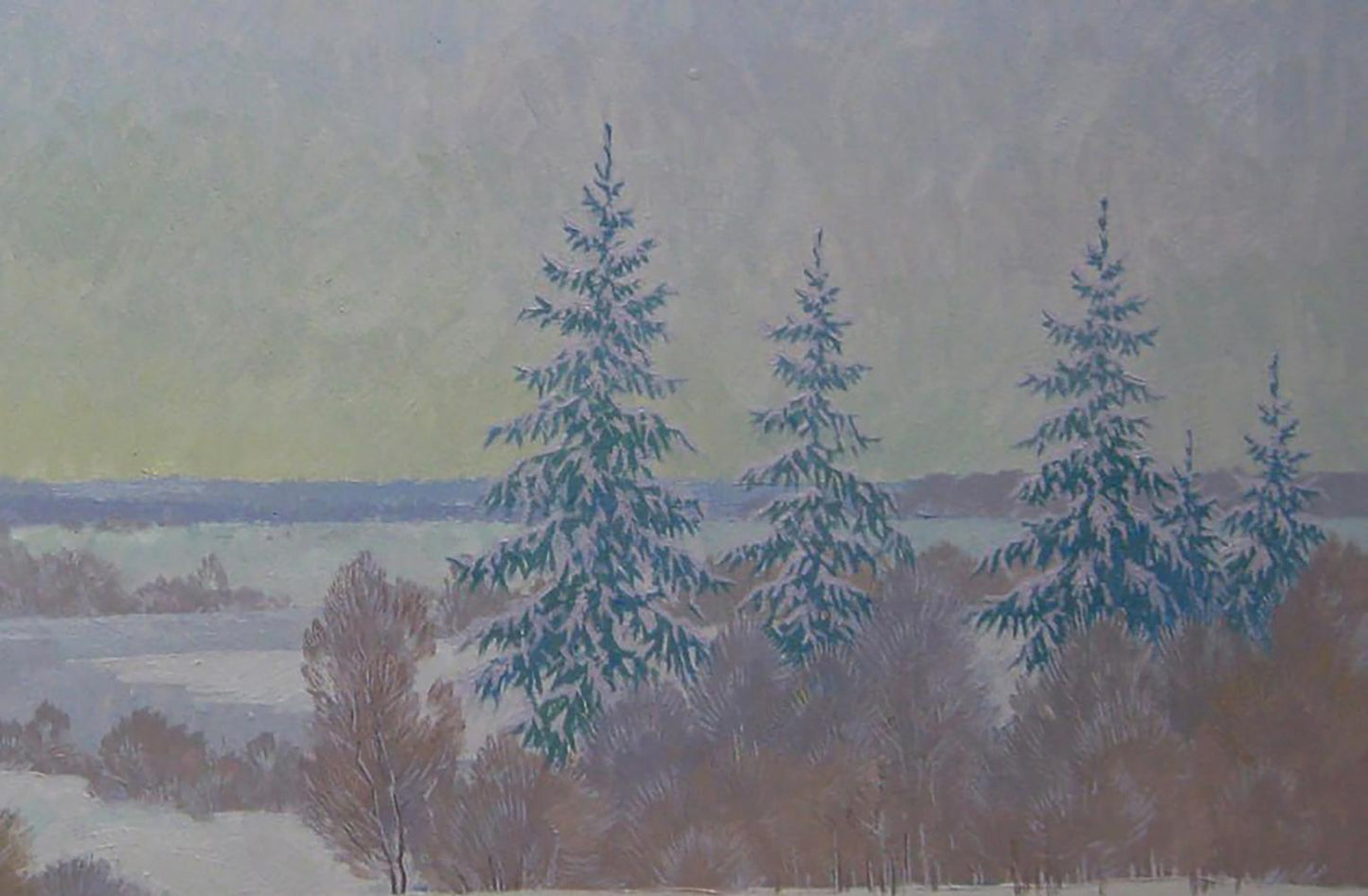 Oil painting After the night snow storm by Valery Savenets serene winter scene