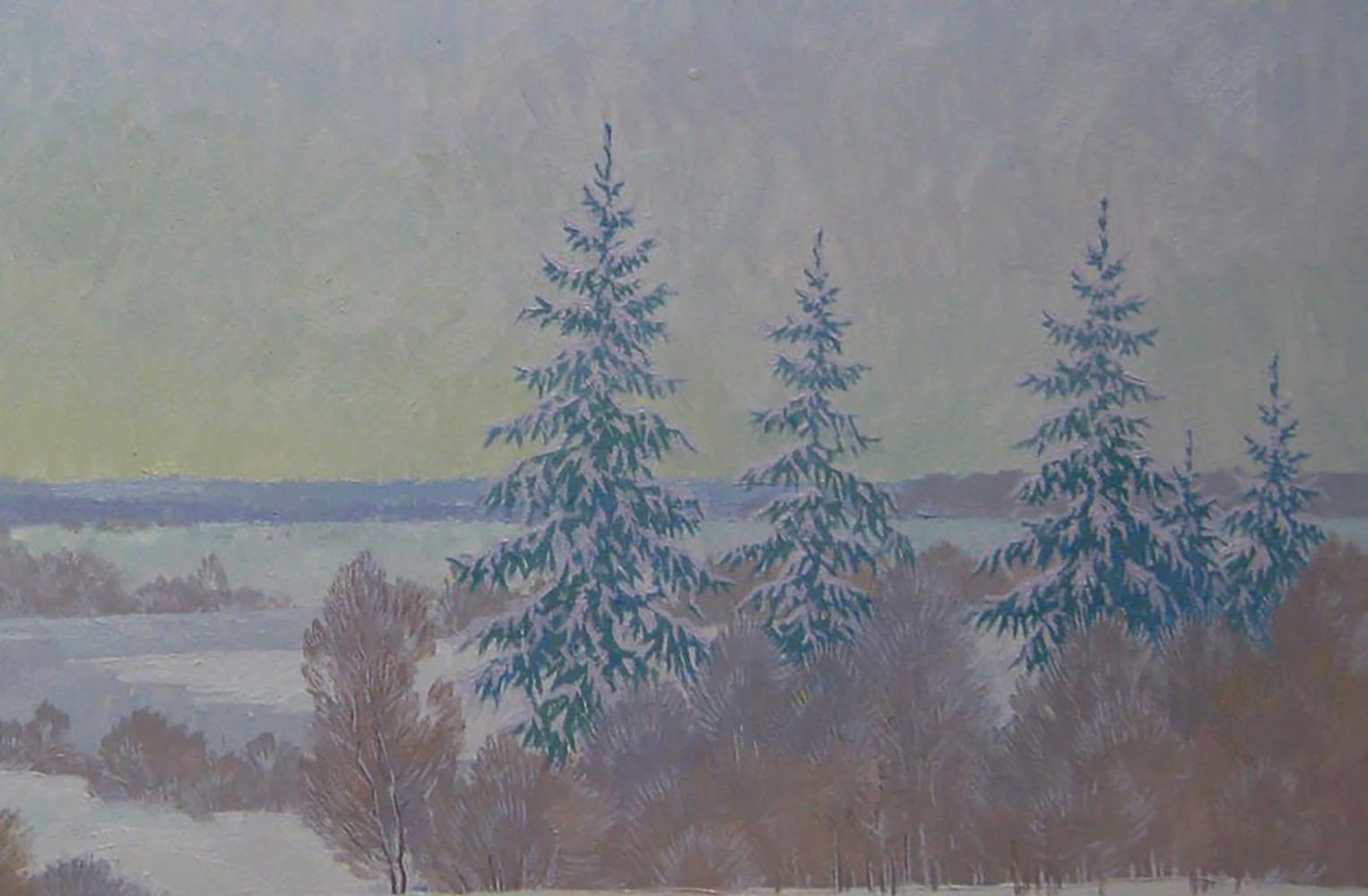 Oil painting After the night snow storm by Valery Savenets serene winter scene