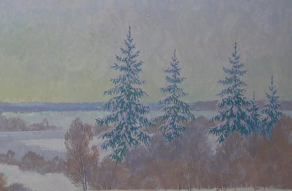 Oil painting After the night snow storm by Valery Savenets serene winter scene