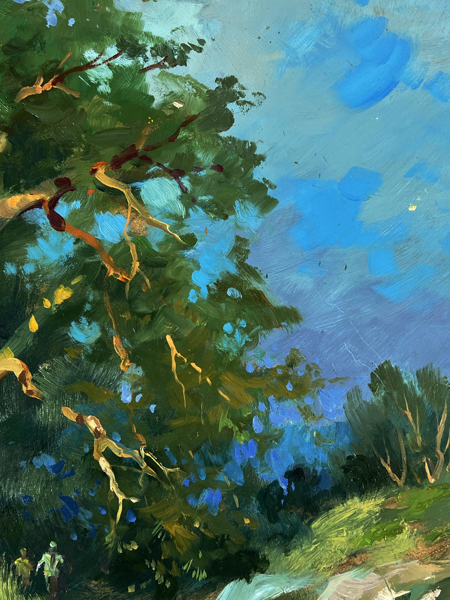 Vibrant impressionist oil painting of daytime forest road by Yuriy Suprunchuk