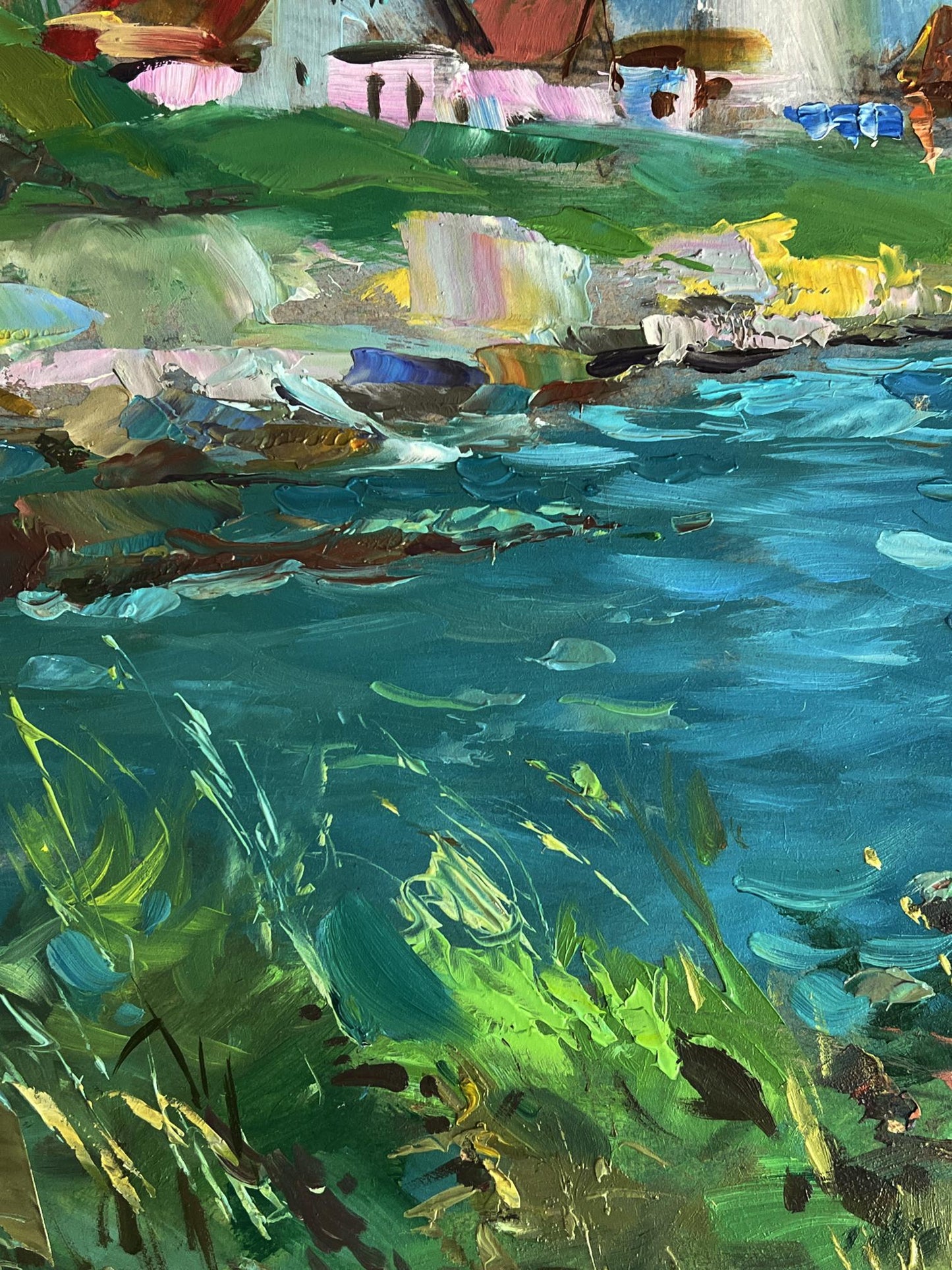 Vibrant impressionist oil painting of sea lighthouse by Yuriy Suprunchuk