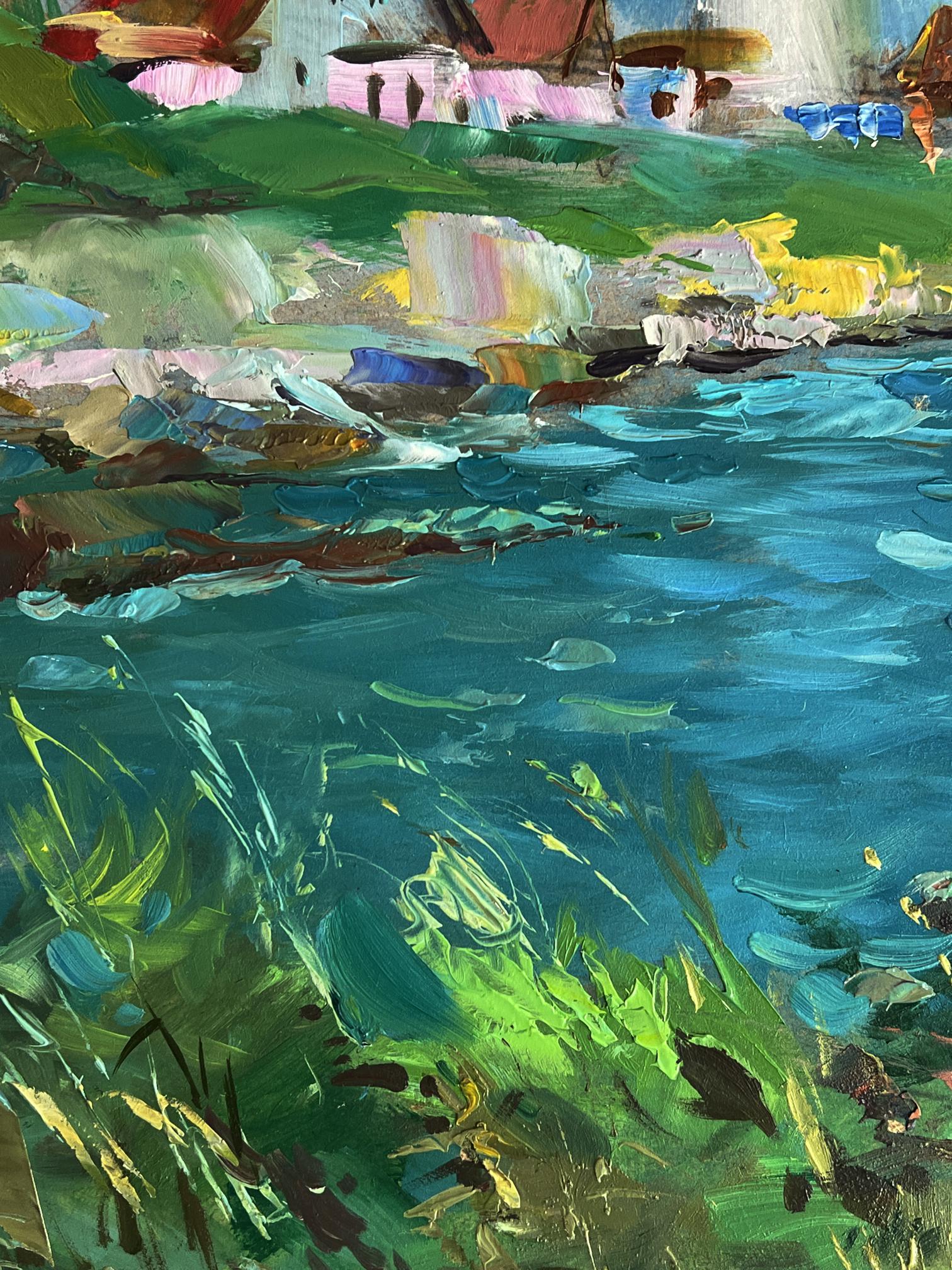 Vibrant impressionist oil painting of sea lighthouse by Yuriy Suprunchuk