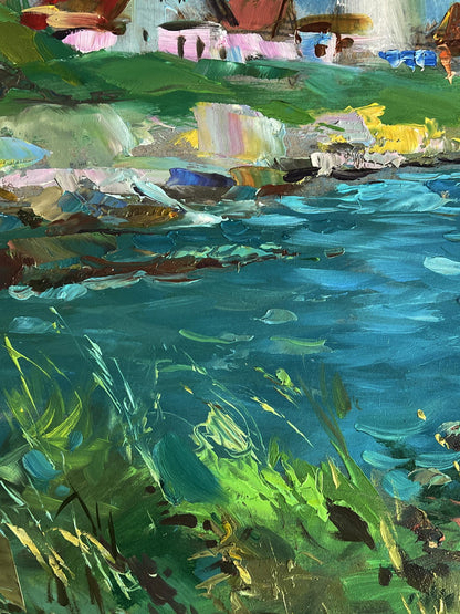 Vibrant impressionist oil painting of sea lighthouse by Yuriy Suprunchuk