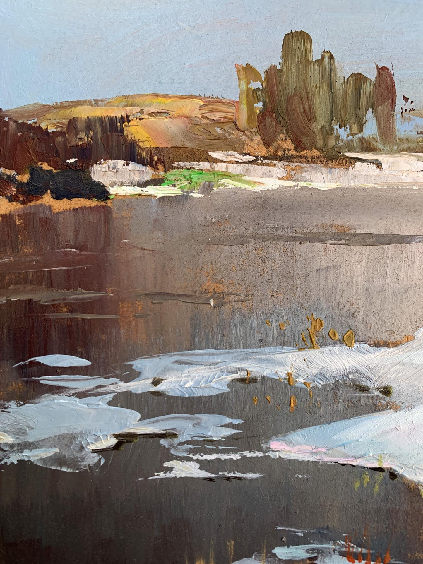 Oil painting Thawed river by Yuriy Suprunchuk, abstract textured landscape