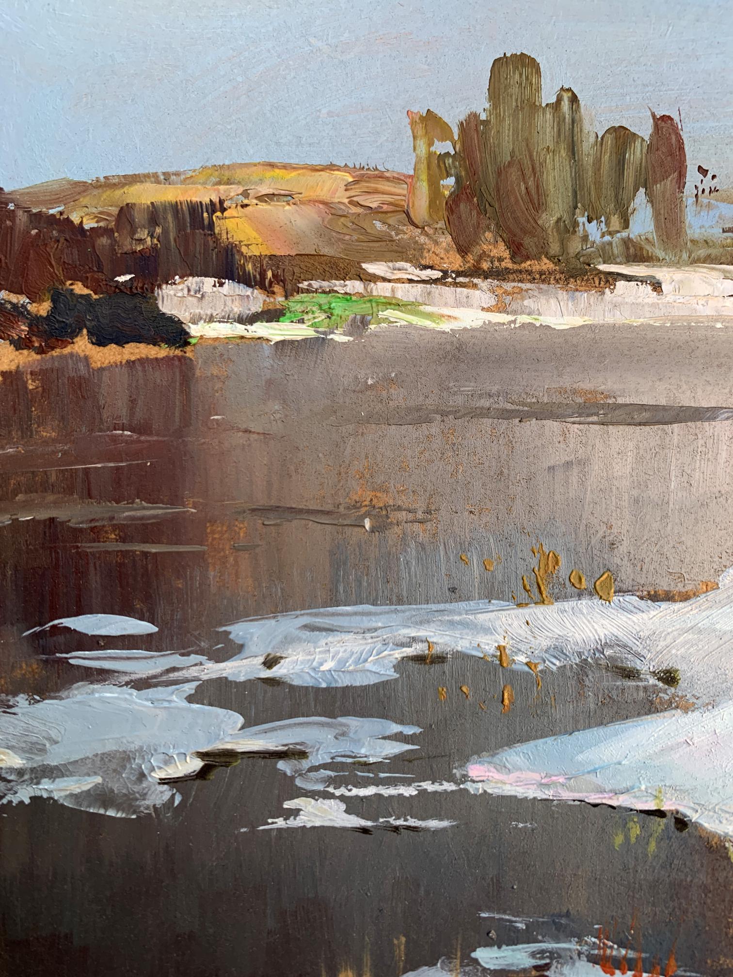 Oil painting Thawed river by Yuriy Suprunchuk, abstract textured landscape