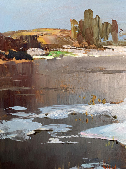 Oil painting Thawed river by Yuriy Suprunchuk, abstract textured landscape