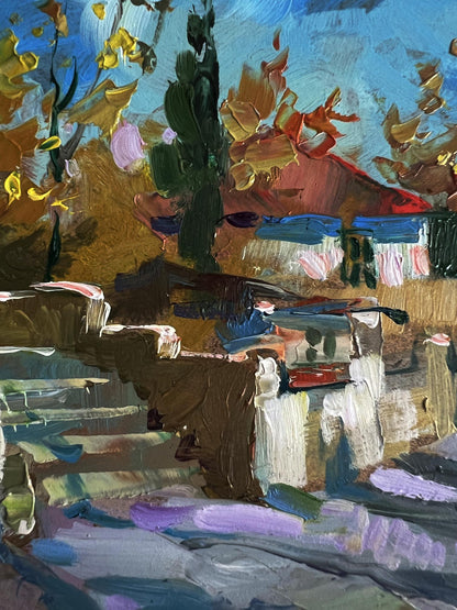 Vibrant impressionist oil painting A walk along a village street by Yuriy Suprunchuk