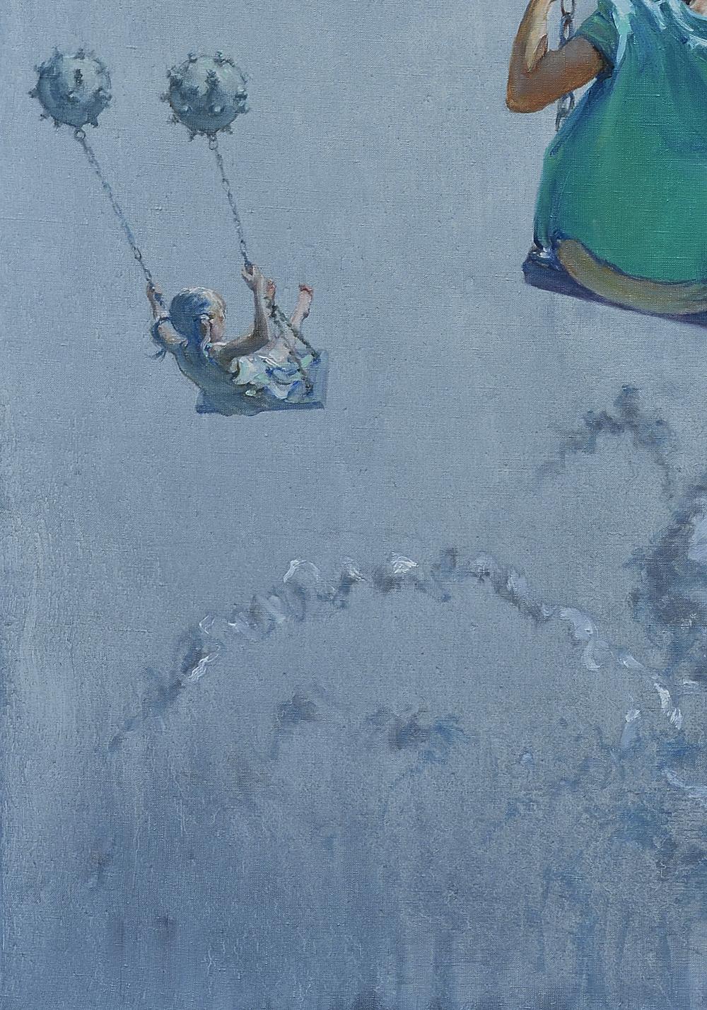 Oil painting Aerial skating by Oleg Kateryniuk: child on swing