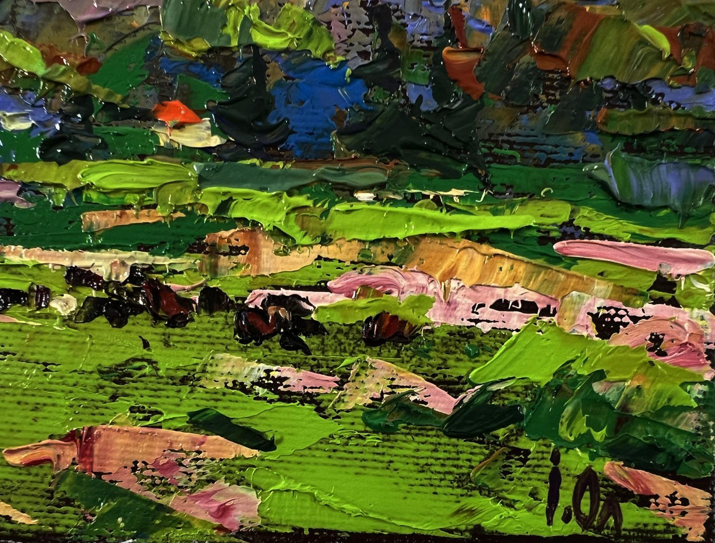 Vibrant Oleksiy Ivanyuk oil painting of rural mountains in impressionist style