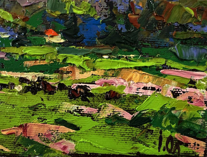 Vibrant Oleksiy Ivanyuk oil painting of rural mountains in impressionist style