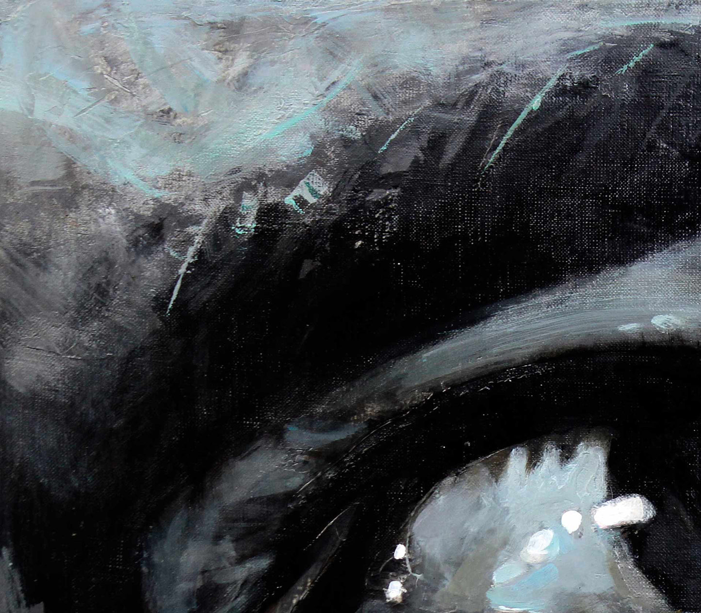 Oil painting Ilon Ed Potapenkov with bold black gray teal brushstrokes