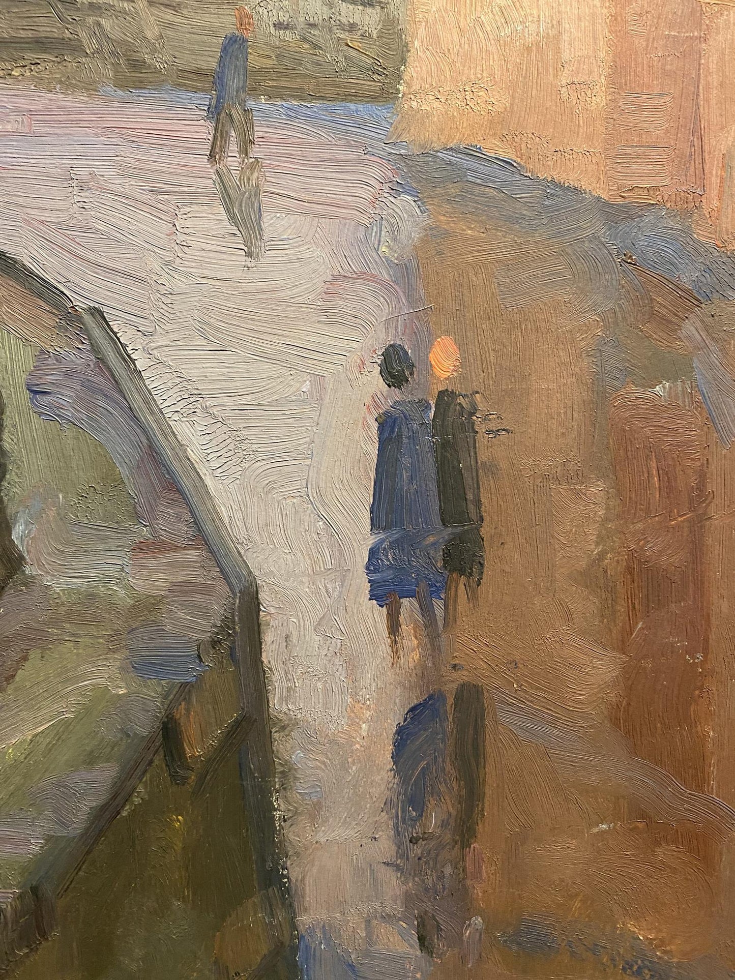 Abstract textured oil painting of street bustle by Nikolai Hrustalenko