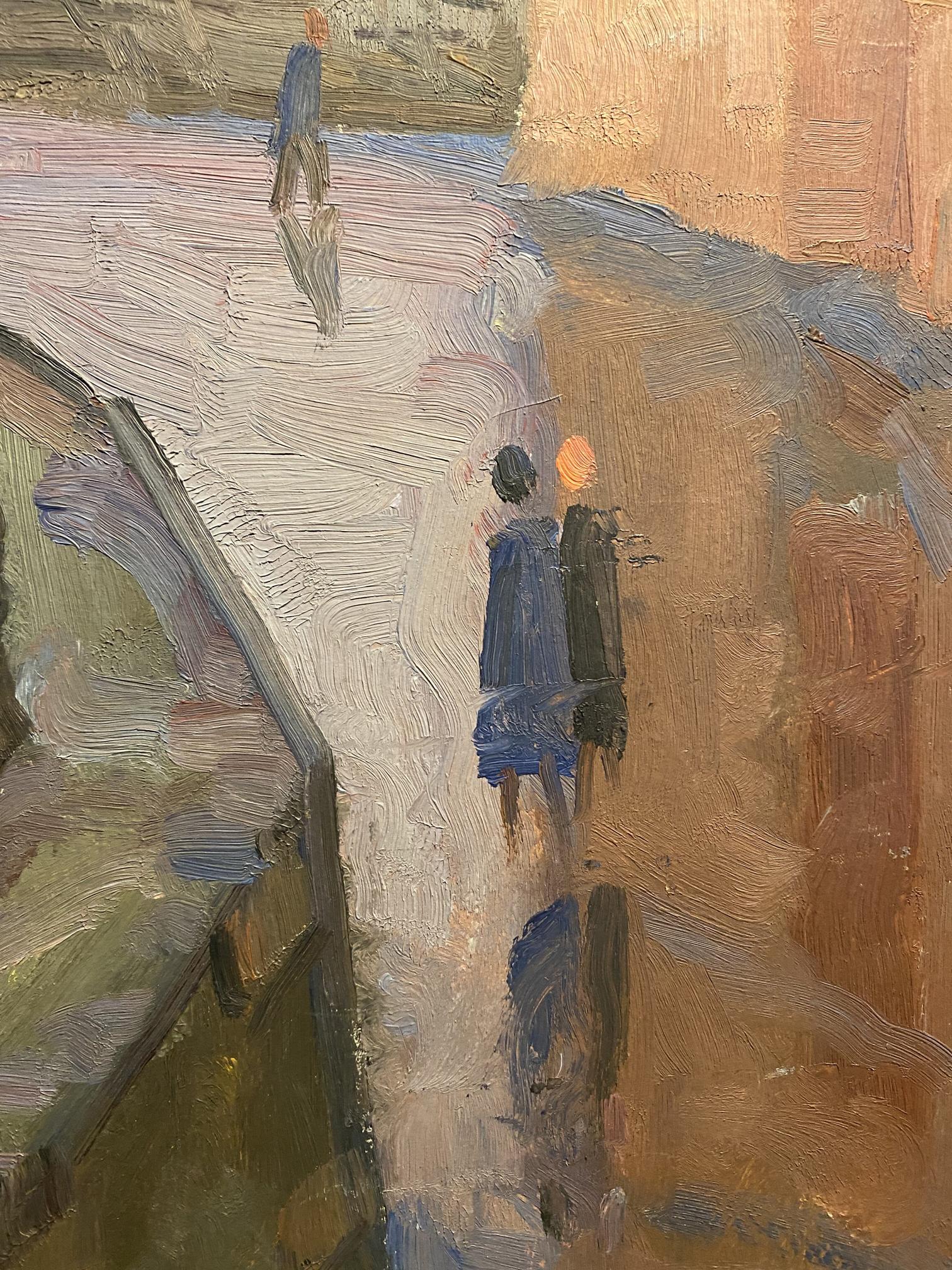 Abstract textured oil painting of street bustle by Nikolai Hrustalenko