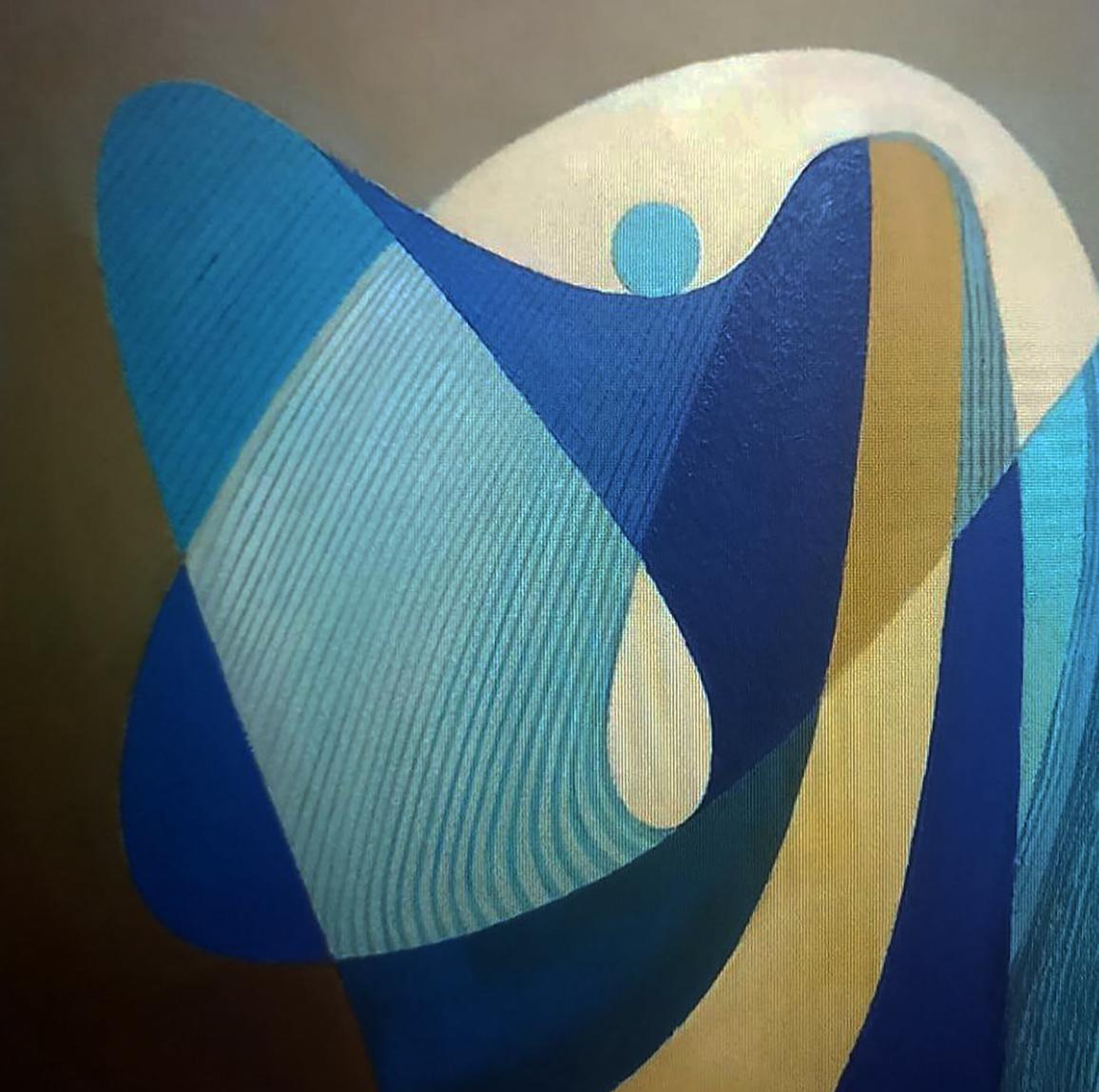 Oil painting Blue sculpture by Alexander Strashevich, abstract blue gold shapes