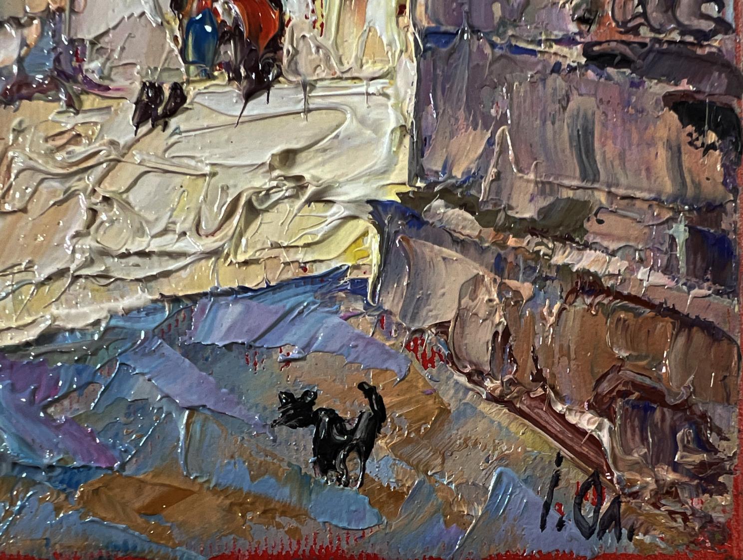 Oil painting of busy city street by Oleksiy Ivanyuk with signature