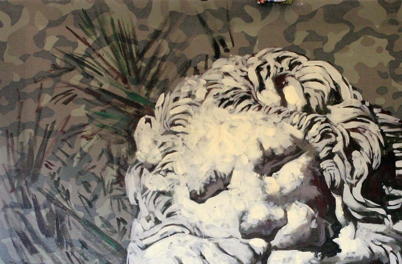 Detailed stone lion head sculpture oil painting by Sleep Ed Potapenkov