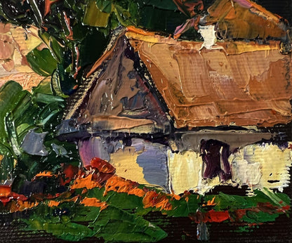 Textured impressionistic oil painting of Oksana Ivanyuks Summer days in the village