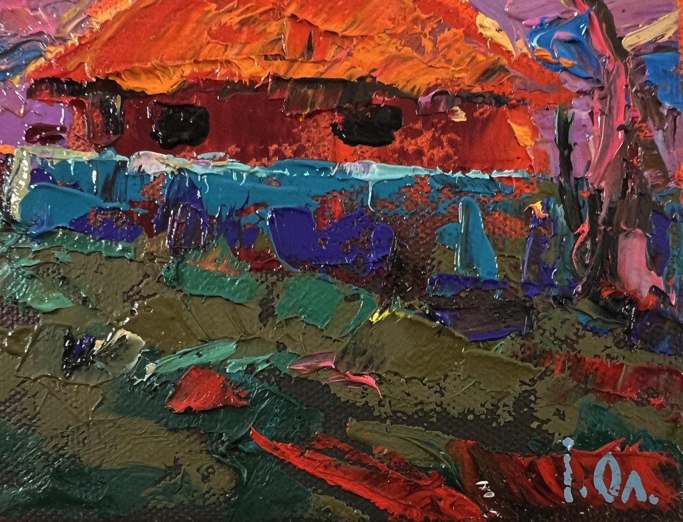 Vibrant impasto oil painting Sunset village glow by Oleksiy Ivanyuk