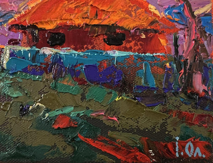 Vibrant impasto oil painting Sunset village glow by Oleksiy Ivanyuk
