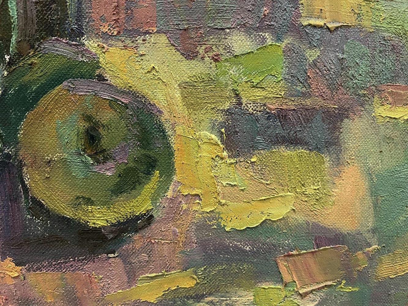 Oil painting Summer bouquet by Oleksandr Andreev, textured green yellow circle