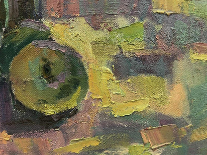 Oil painting Summer bouquet by Oleksandr Andreev, textured green yellow circle