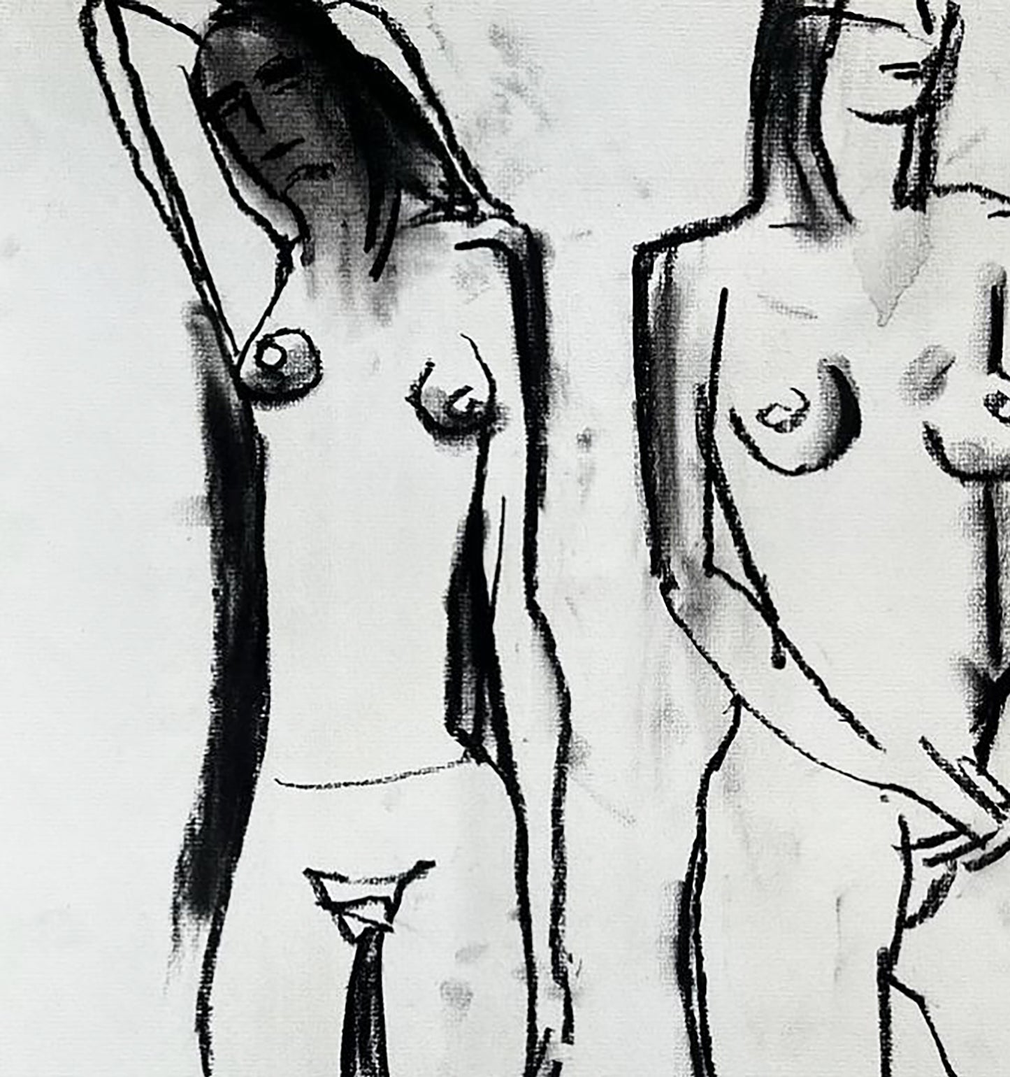 Coal painting Woman undraped Contemporary Art  Anatoly Tertychny