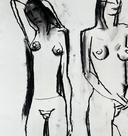 Coal painting Woman undraped Contemporary Art  Anatoly Tertychny
